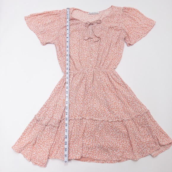 Abercrombie & Fitch Peach White Mini Dress Women's Small Tie Neck - Picture 12 of 16